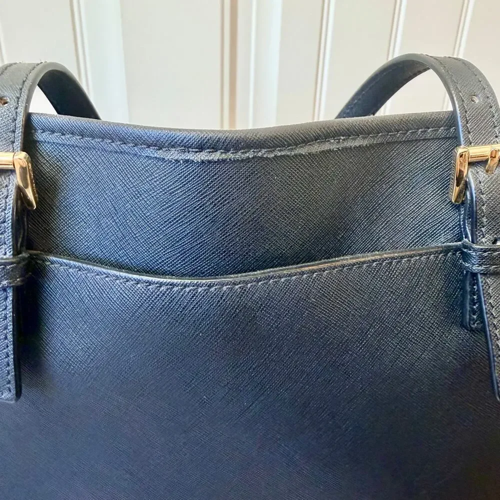 Michael Kors Jet Set Travel Large Saffiano Leather Tote - Gold Logo Shoulder Bag